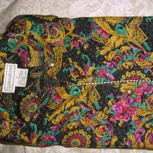 Evan Picone,challis rayon,gold buttons,padded shoulders,long sleeves,,sz4,UNIQUE - Picture 5 of 6